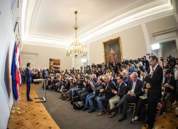 Am 18. Mai 2019 gab Bundeskanzler Sebastian Kurz eine Pressekonferenz zur aktuellen politischen Lage.  BKA / Arno Melicharek